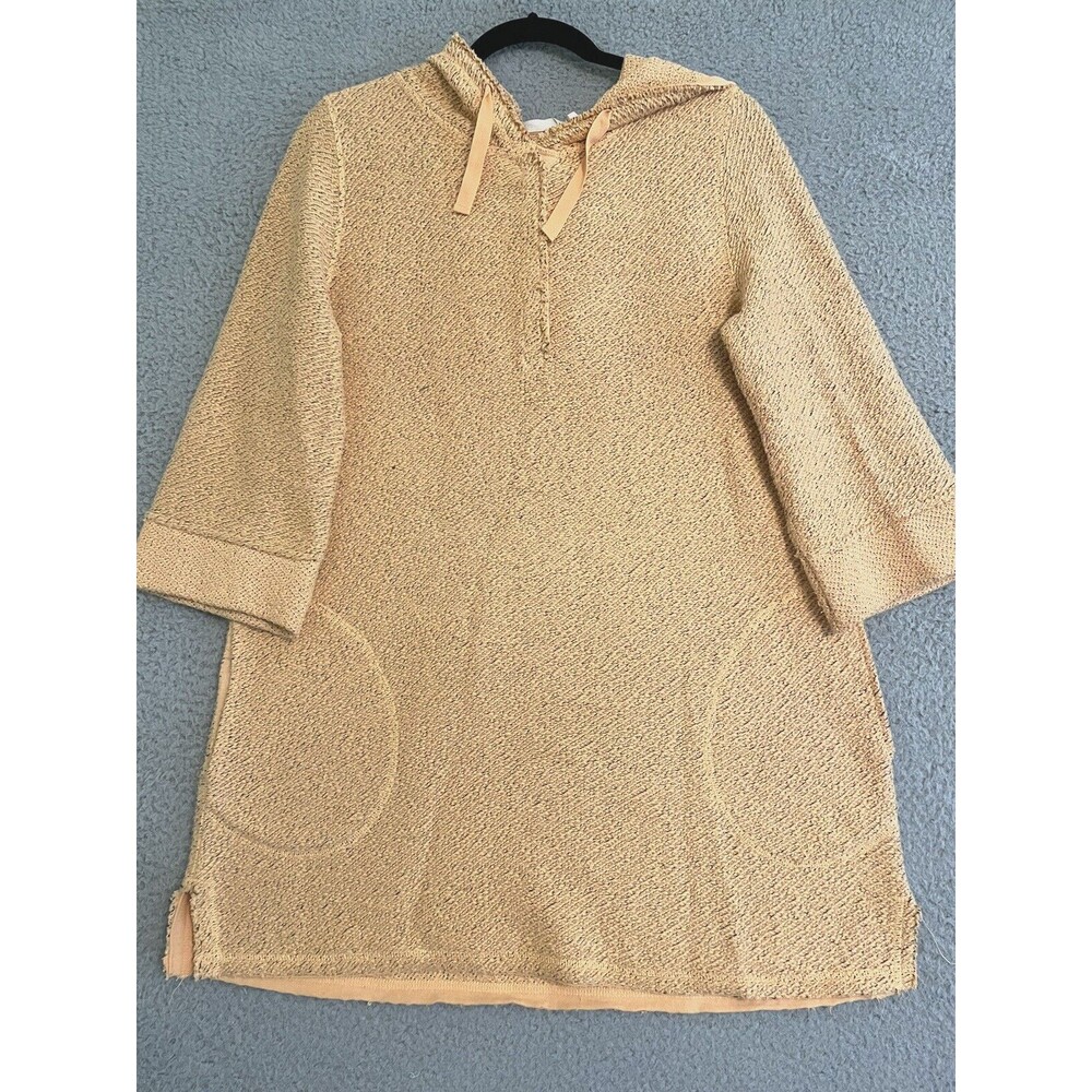 Soft Surroundings Womens M Orange Cozumel Pullover Hoodie Short Sleeve Pockets